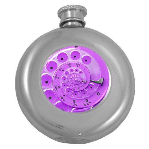 Retro Vintage Purple Rotary Dial Spiral Droste Hip Flask (5 oz) from ArtsNow.com Front