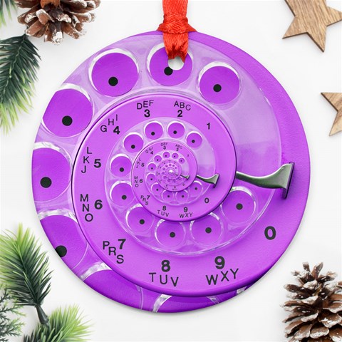 Retro Vintage Purple Rotary Dial Spiral Droste Round Ornament (Two Sides) from ArtsNow.com Front