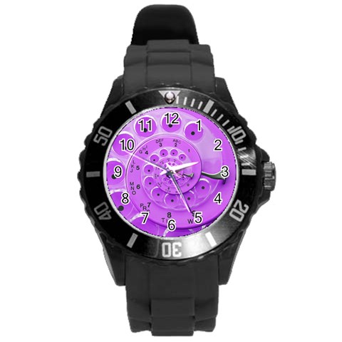 Retro Vintage Purple Rotary Dial Spiral Droste Round Plastic Sport Watch (L) from ArtsNow.com Front