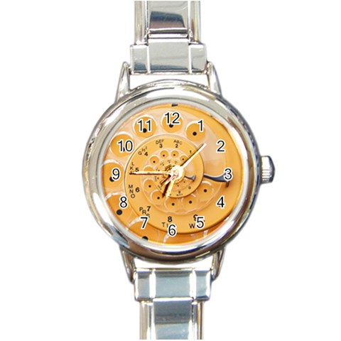 Retro Vintage Yellow Rotary Dial Spiral Droste Round Italian Charm Watch from ArtsNow.com Front