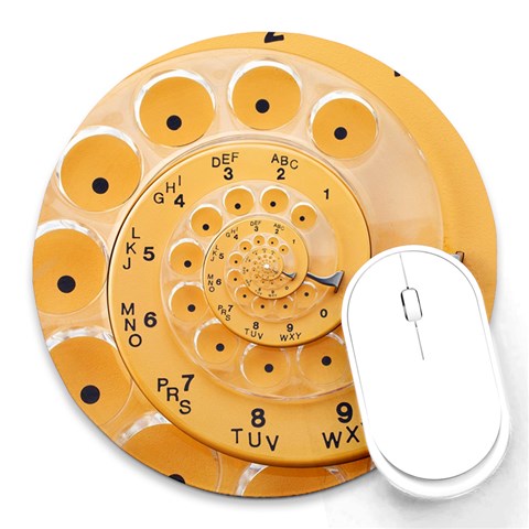 Retro Vintage Yellow Rotary Dial Spiral Droste Round Mousepad from ArtsNow.com Front