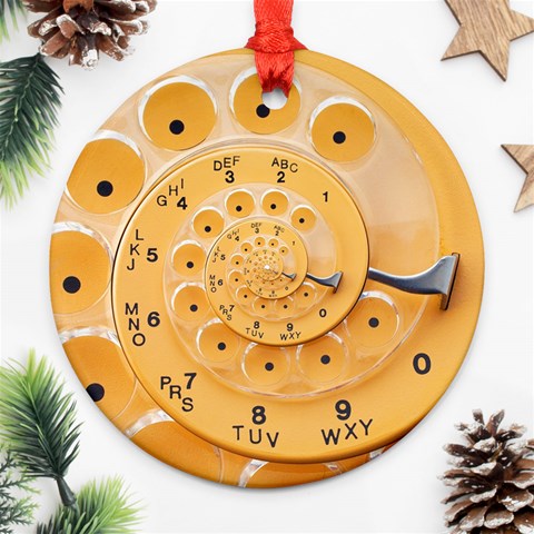 Retro Vintage Yellow Rotary Dial Spiral Droste Ornament (Round) from ArtsNow.com Front