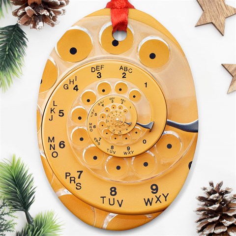 Retro Vintage Yellow Rotary Dial Spiral Droste Ornament (Oval) from ArtsNow.com Front