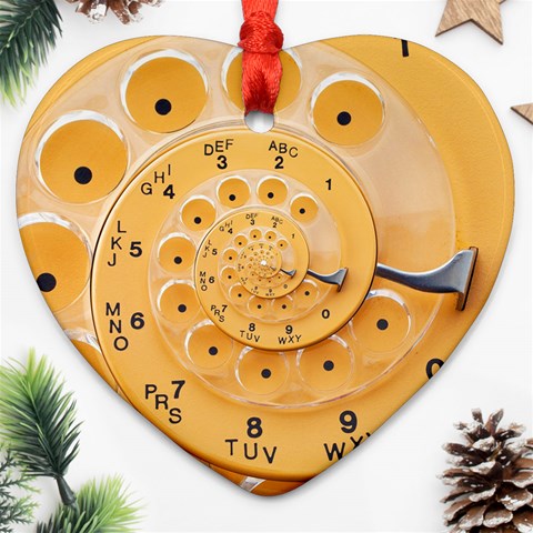 Retro Vintage Yellow Rotary Dial Spiral Droste Ornament (Heart) from ArtsNow.com Front