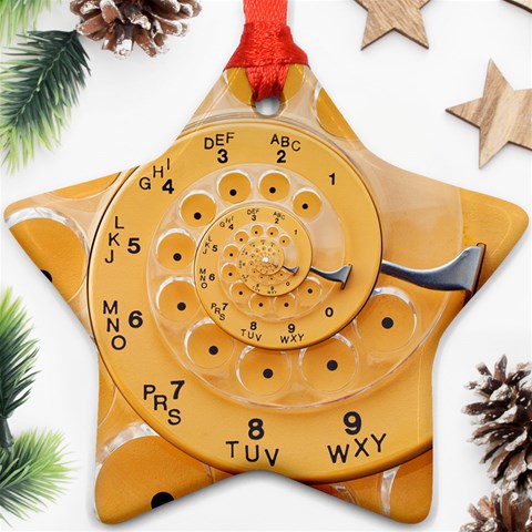 Retro Vintage Yellow Rotary Dial Spiral Droste Ornament (Star) from ArtsNow.com Front