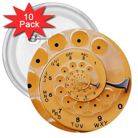 Retro Vintage Yellow Rotary Dial Spiral Droste 3  Button (10 pack) from ArtsNow.com Front