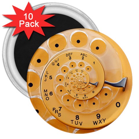 Retro Vintage Yellow Rotary Dial Spiral Droste 3  Magnet (10 pack) from ArtsNow.com Front