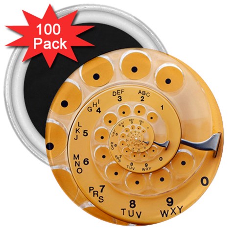 Retro Vintage Yellow Rotary Dial Spiral Droste 3  Magnet (100 pack) from ArtsNow.com Front