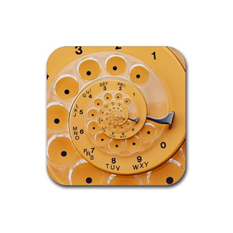 Retro Vintage Yellow Rotary Dial Spiral Droste Rubber Coaster (Square) from ArtsNow.com Front