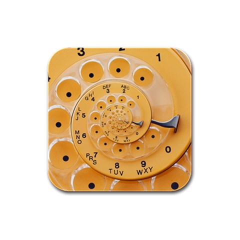 Retro Vintage Yellow Rotary Dial Spiral Droste Rubber Square Coaster (4 pack) from ArtsNow.com Front