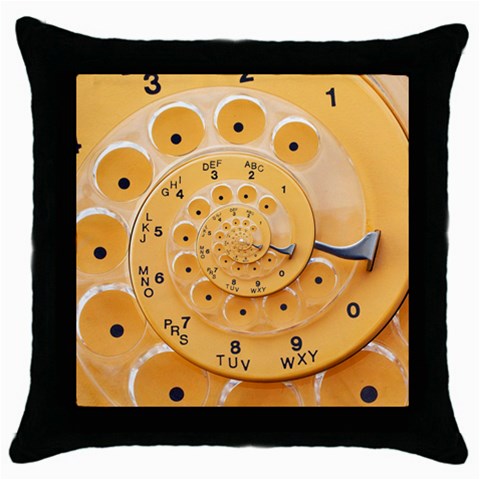 Retro Vintage Yellow Rotary Dial Spiral Droste Throw Pillow Case (Black) from ArtsNow.com Front