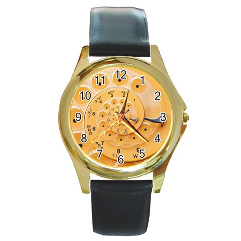 Retro Vintage Yellow Rotary Dial Spiral Droste Round Gold Metal Watch from ArtsNow.com Front