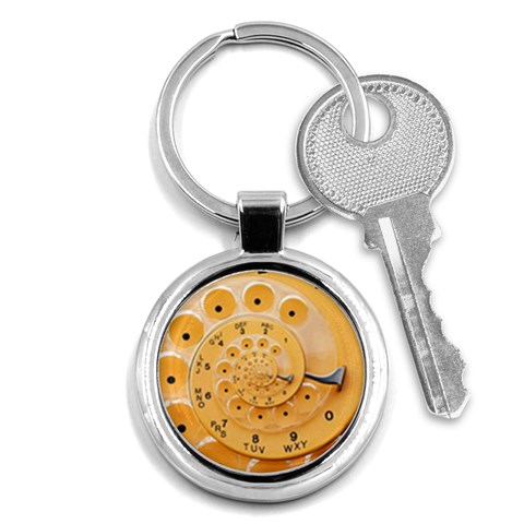 Retro Vintage Yellow Rotary Dial Spiral Droste Key Chain (Round) from ArtsNow.com Front