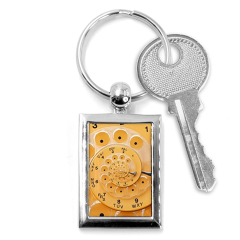 Retro Vintage Yellow Rotary Dial Spiral Droste Key Chain (Rectangle) from ArtsNow.com Front