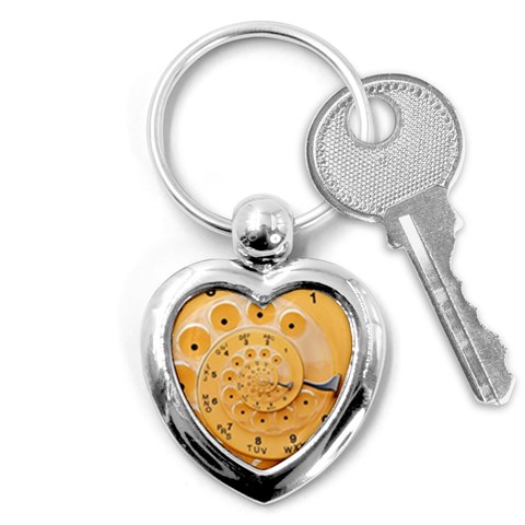 Retro Vintage Yellow Rotary Dial Spiral Droste Key Chain (Heart) from ArtsNow.com Front