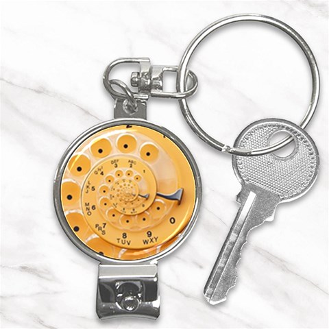 Retro Vintage Yellow Rotary Dial Spiral Droste Nail Clippers Key Chain from ArtsNow.com Front