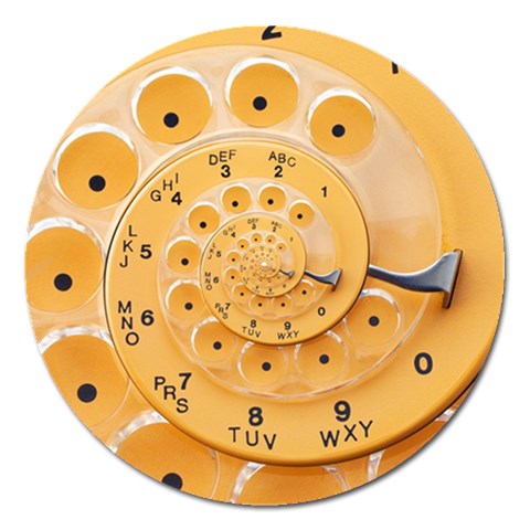 Retro Vintage Yellow Rotary Dial Spiral Droste Magnet 5  (Round) from ArtsNow.com Front