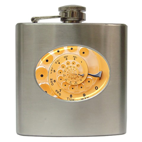 Retro Vintage Yellow Rotary Dial Spiral Droste Hip Flask (6 oz) from ArtsNow.com Front