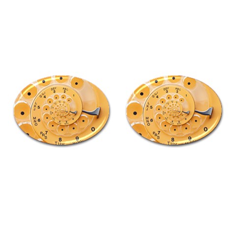 Retro Vintage Yellow Rotary Dial Spiral Droste Cufflinks (Oval) from ArtsNow.com Front(Pair)