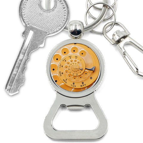 Retro Vintage Yellow Rotary Dial Spiral Droste Bottle Opener Key Chain from ArtsNow.com Front