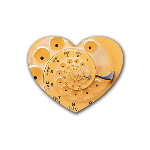 Retro Vintage Yellow Rotary Dial Spiral Droste Rubber Coaster (Heart) from ArtsNow.com Front