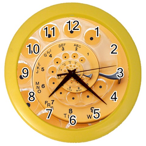 Retro Vintage Yellow Rotary Dial Spiral Droste Color Wall Clock from ArtsNow.com Front