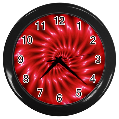 Glossy Red Spiral Fractal Wall Clock (Black) from ArtsNow.com Front