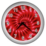 Glossy Red Spiral Fractal Wall Clock (Silver)