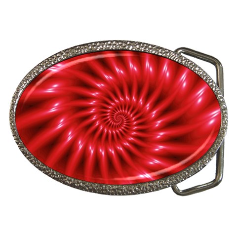 Glossy Red Spiral Fractal Belt Buckle from ArtsNow.com Front