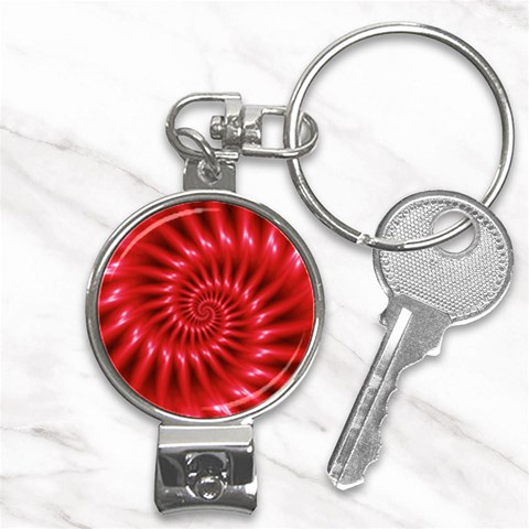 Glossy Red Spiral Fractal Nail Clippers Key Chain from ArtsNow.com Front