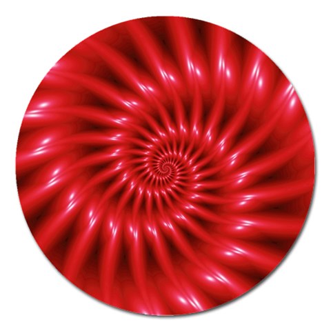 Glossy Red Spiral Fractal Magnet 5  (Round) from ArtsNow.com Front