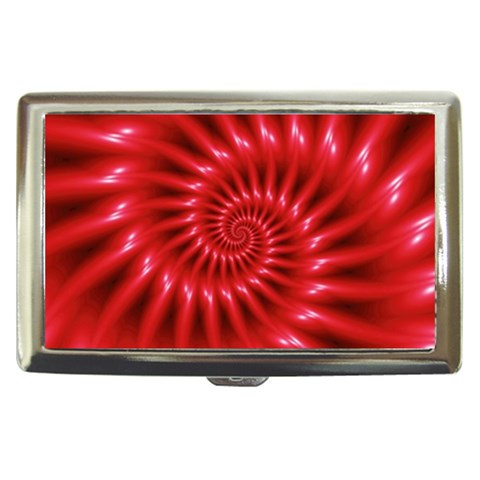 Glossy Red Spiral Fractal Cigarette Money Case from ArtsNow.com Front