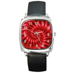 Glossy Red Spiral Fractal Square Metal Watch