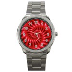 Glossy Red Spiral Fractal Sport Metal Watch