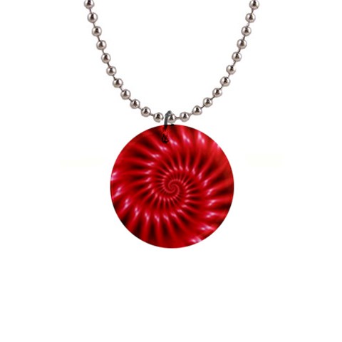 Glossy Red Spiral Fractal 1  Button Necklace from ArtsNow.com Front