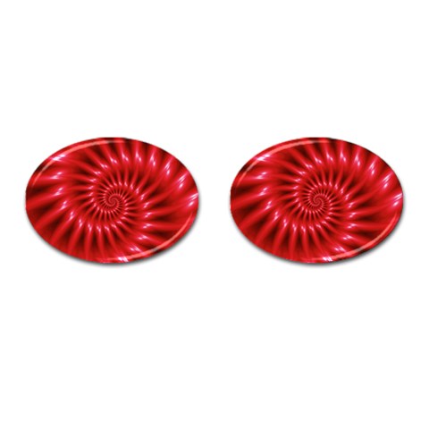 Glossy Red Spiral Fractal Cufflinks (Oval) from ArtsNow.com Front(Pair)