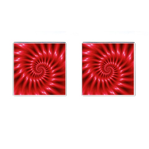 Glossy Red Spiral Fractal Cufflinks (Square) from ArtsNow.com Front(Pair)