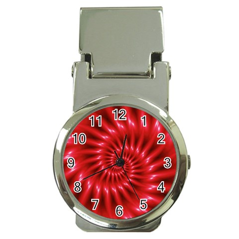 Glossy Red Spiral Fractal Money Clip Watch from ArtsNow.com Front