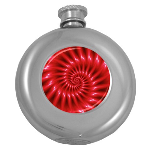 Glossy Red Spiral Fractal Hip Flask (5 oz) from ArtsNow.com Front