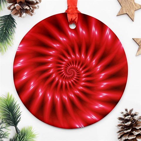 Glossy Red Spiral Fractal Round Ornament (Two Sides) from ArtsNow.com Front