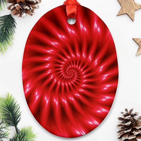 Glossy Red Spiral Fractal Oval Ornament (Two Sides) from ArtsNow.com Front