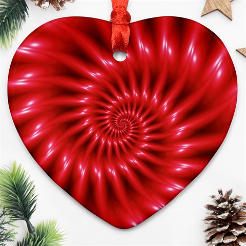 Glossy Red Spiral Fractal Heart Ornament (Two Sides) from ArtsNow.com Front