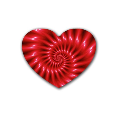 Glossy Red Spiral Fractal Rubber Coaster (Heart) from ArtsNow.com Front