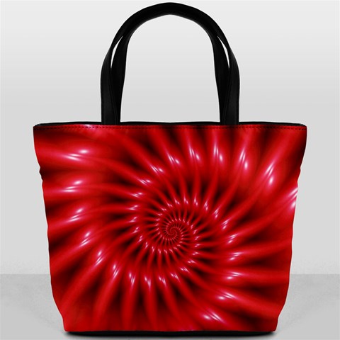 Glossy Red Spiral Fractal Bucket Bag from ArtsNow.com Front