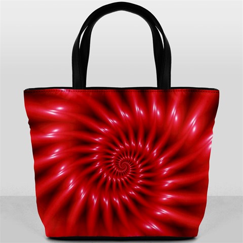 Glossy Red Spiral Fractal Bucket Bag from ArtsNow.com Back