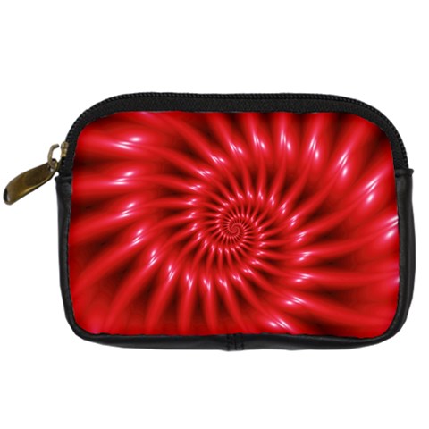 Glossy Red Spiral Fractal Digital Camera Leather Case from ArtsNow.com Front