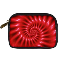 Glossy Red Spiral Fractal Digital Camera Leather Case from ArtsNow.com Front