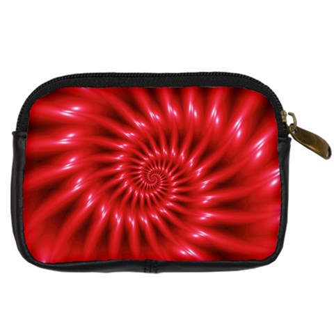 Glossy Red Spiral Fractal Digital Camera Leather Case from ArtsNow.com Back