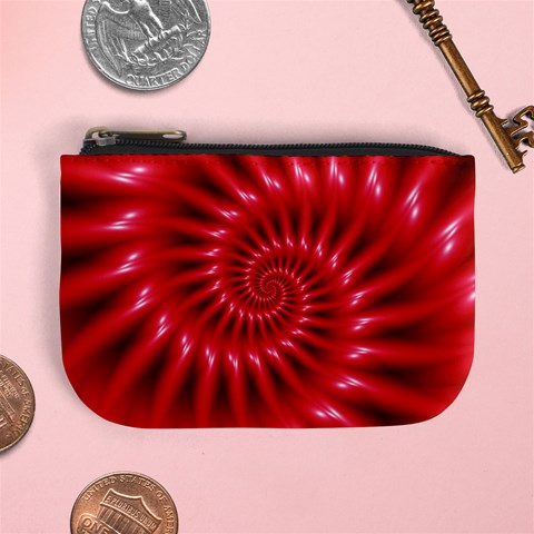 Glossy Red Spiral Fractal Mini Coin Purse from ArtsNow.com Front