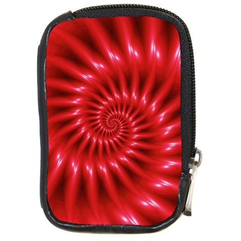 Glossy Red Spiral Fractal Compact Camera Leather Case from ArtsNow.com Front